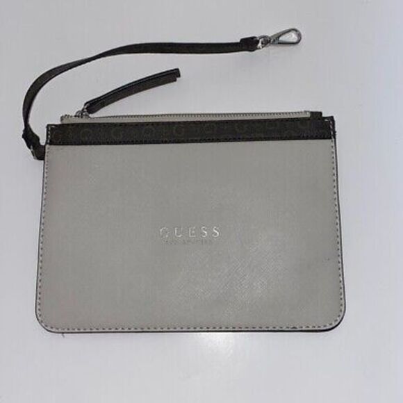 Guess Los Angeles Women's Gray Black Monogram Trim Slim Wristlet - Picture 1 of 9